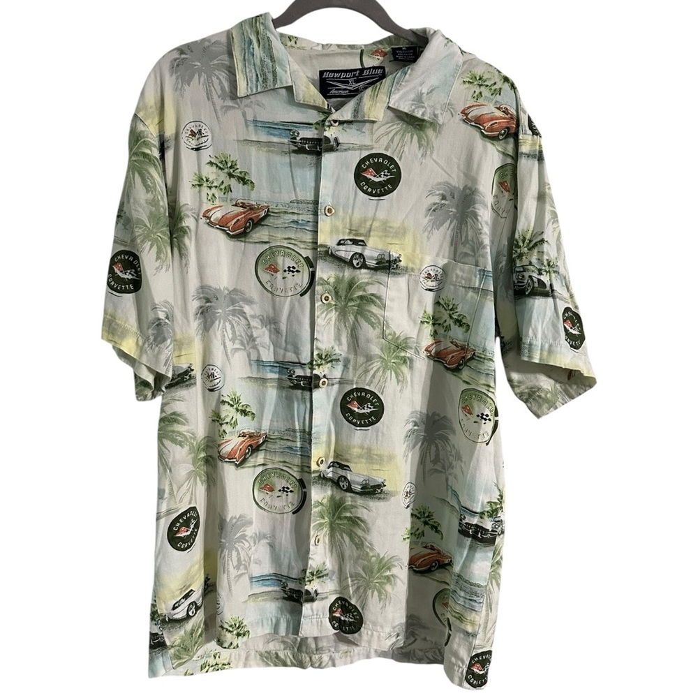 Newport Blue Shirt with Corvettes and Beach Scenes